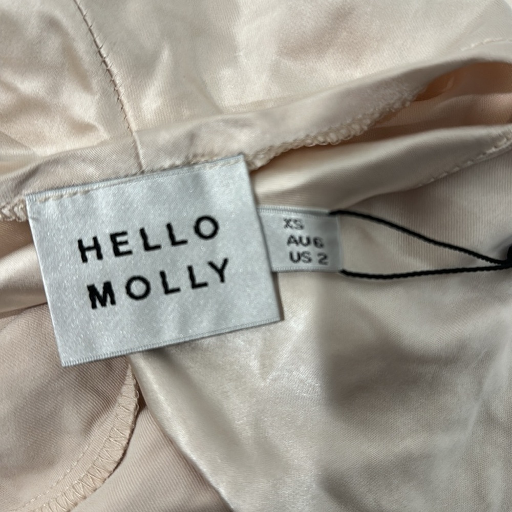 HELLO MOLLY HALTER TWIST BACK Midi DRESS off white satin front slit size 2 NWT - Picture 9 of 11